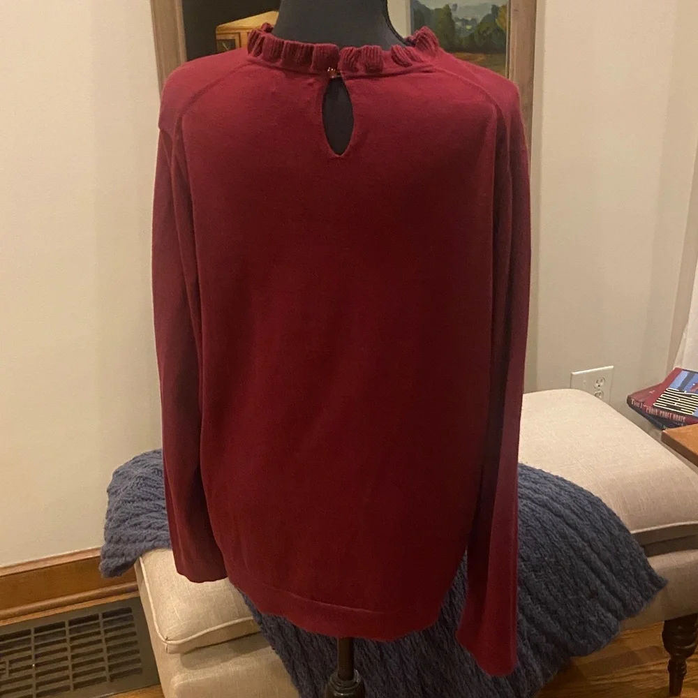 J. Crew burgundy frill neck cotton sweater, size XL - Picture 2 of 3
